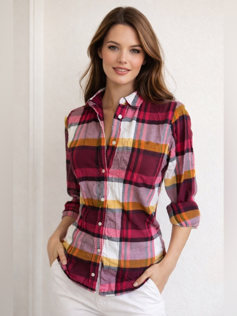 J.Crew Classic Plaid Flannel Button Down Shirt Size 00